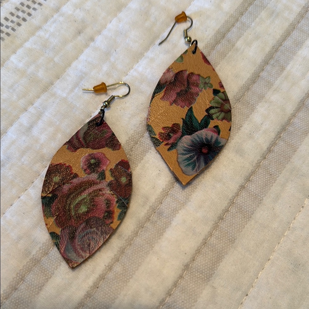 Handmade Floral Leather Leaf Earrings